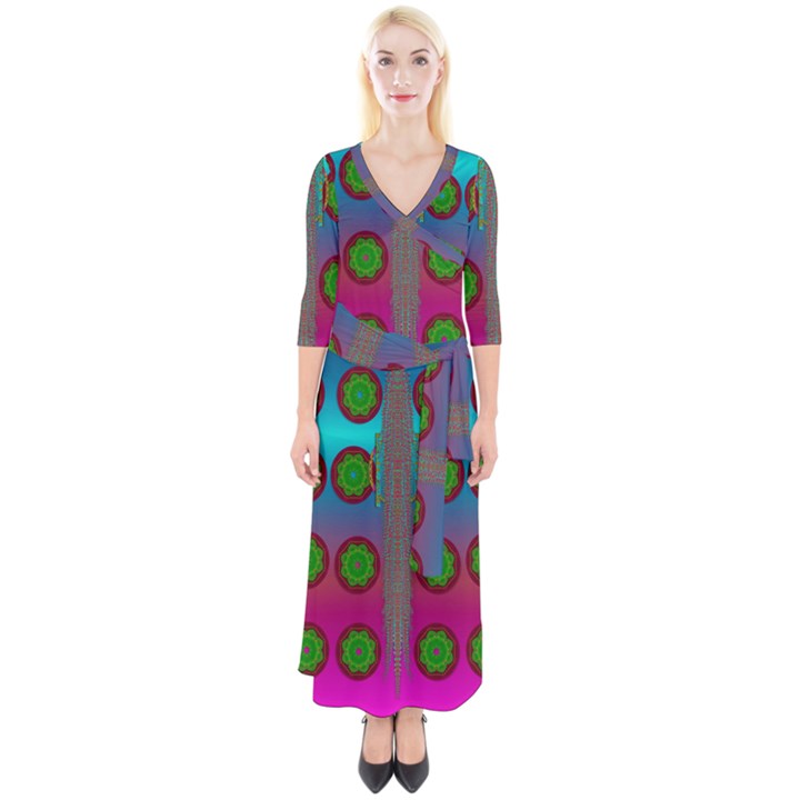 Meditative Abstract Temple Of Love And Meditation Quarter Sleeve Wrap Maxi Dress