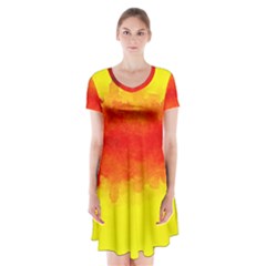 Sun Rise,city,modern Art Short Sleeve V-neck Flare Dress by NouveauDesign