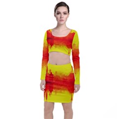 Sun Rise,city,modern Art Long Sleeve Crop Top & Bodycon Skirt Set