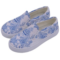 Beautiful,pale Blue,floral,shabby Chic,pattern Kids  Canvas Slip Ons by NouveauDesign