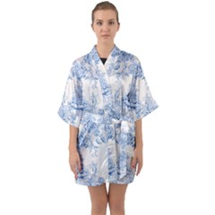 Beautiful,pale Blue,floral,shabby Chic,pattern Quarter Sleeve Kimono Robe