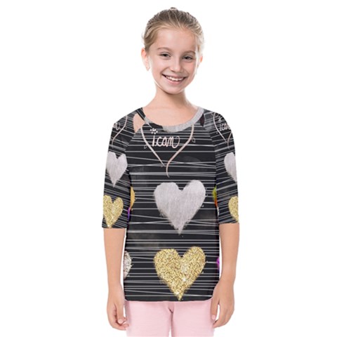 Modern Heart Pattern Kids  Quarter Sleeve Raglan Tee by NouveauDesign