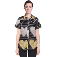 Modern Heart Pattern Women s Short Sleeve Shirt