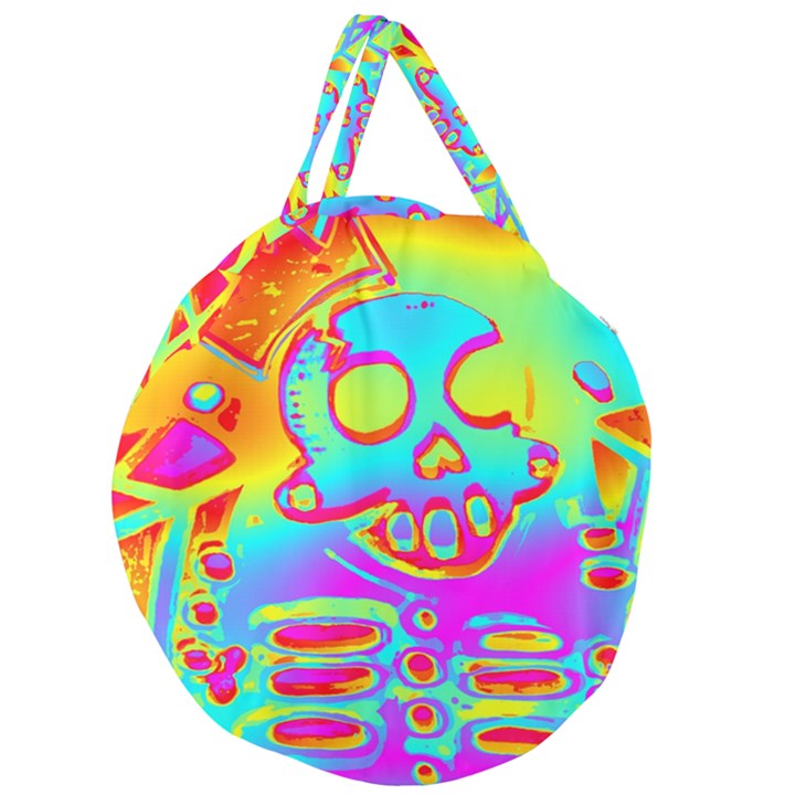 Rainbow Skeleton King Giant Round Zipper Tote