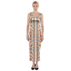 Multicolored Geometric Pattern  Fitted Maxi Dress