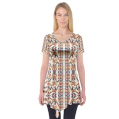 Multicolored Geometric Pattern  Short Sleeve Tunic  by dflcprints