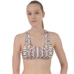 Multicolored Geometric Pattern  Criss Cross Racerback Sports Bra