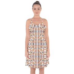 Multicolored Geometric Pattern  Ruffle Detail Chiffon Dress by dflcprints