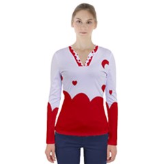 Heart Shape Background Love V-neck Long Sleeve Top