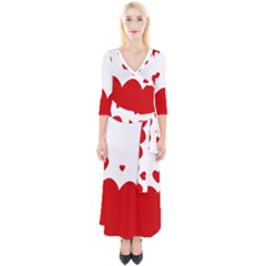 Heart Shape Background Love Quarter Sleeve Wrap Maxi Dress