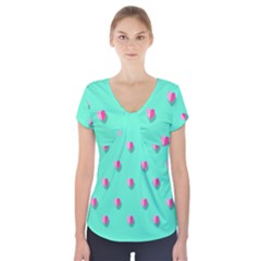 Love Heart Set Seamless Pattern Short Sleeve Front Detail Top by Nexatart