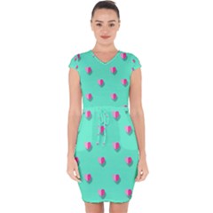 Love Heart Set Seamless Pattern Capsleeve Drawstring Dress 