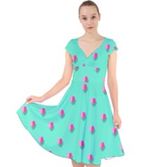 Love Heart Set Seamless Pattern Cap Sleeve Front Wrap Midi Dress