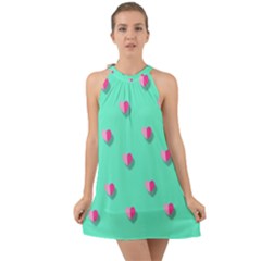 Love Heart Set Seamless Pattern Halter Tie Back Chiffon Dress