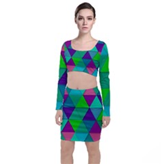 Background Geometric Triangle Long Sleeve Crop Top & Bodycon Skirt Set