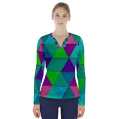 Background Geometric Triangle V-neck Long Sleeve Top