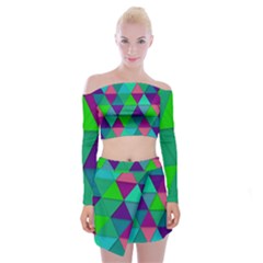 Background Geometric Triangle Off Shoulder Top With Mini Skirt Set by Nexatart