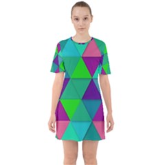 Background Geometric Triangle Sixties Short Sleeve Mini Dress