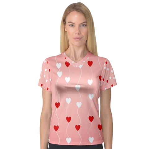 Heart Shape Background Love V-neck Sport Mesh Tee by Nexatart