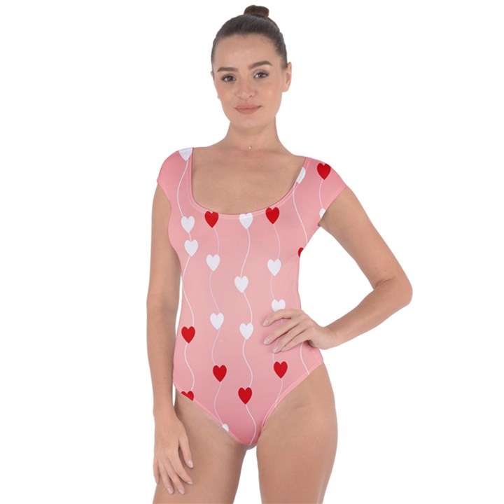 Heart Shape Background Love Short Sleeve Leotard 