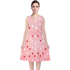 Heart Shape Background Love V-neck Midi Sleeveless Dress 