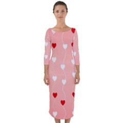 Heart Shape Background Love Quarter Sleeve Midi Bodycon Dress