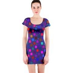 Squares Square Background Abstract Short Sleeve Bodycon Dress by Nexatart