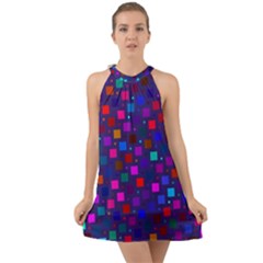 Squares Square Background Abstract Halter Tie Back Chiffon Dress