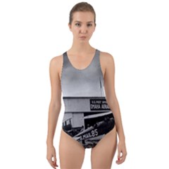 Omaha Airfield Airplain Hangar Cut-Out Back One Piece Swimsuit