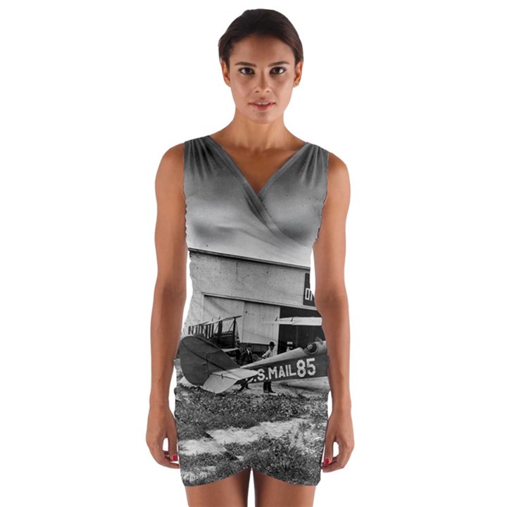 Omaha Airfield Airplain Hangar Wrap Front Bodycon Dress