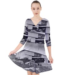 Omaha Airfield Airplain Hangar Quarter Sleeve Front Wrap Dress	