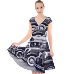 Vehicle Car Transportation Vintage Cap Sleeve Front Wrap Midi Dress by Nexatart