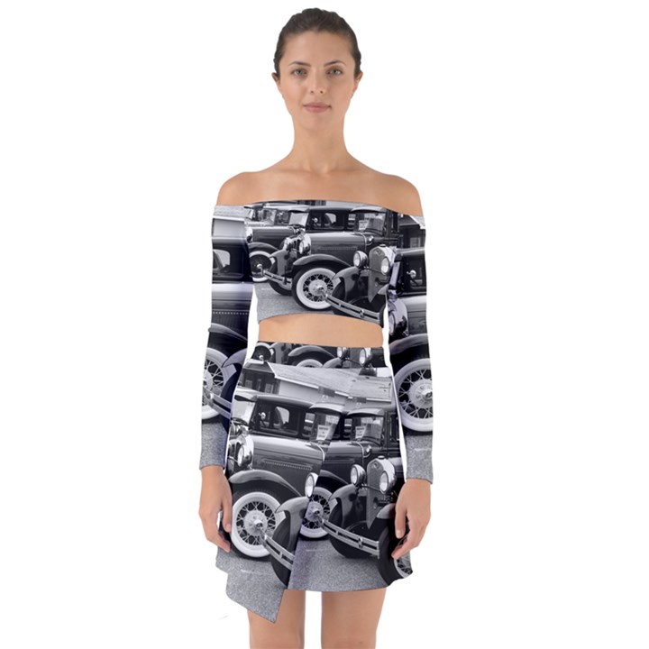 Vehicle Car Transportation Vintage Off Shoulder Top with Skirt Set