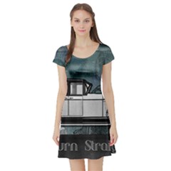 Vintage Car Automobile Auburn Short Sleeve Skater Dress by Nexatart