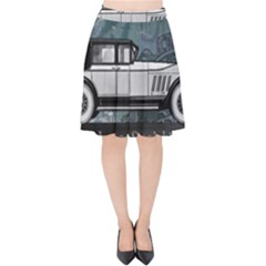 Vintage Car Automobile Auburn Velvet High Waist Skirt by Nexatart