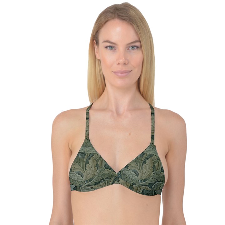 Vintage Background Green Leaves Reversible Tri Bikini Top