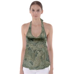 Vintage Background Green Leaves Babydoll Tankini Top by Nexatart