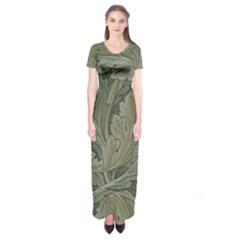 Vintage Background Green Leaves Short Sleeve Maxi Dress by Nexatart