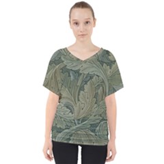 Vintage Background Green Leaves V-neck Dolman Drape Top by Nexatart