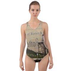 Train Vintage Tracks Travel Old Cut-out Back One Piece Swimsuit by Nexatart