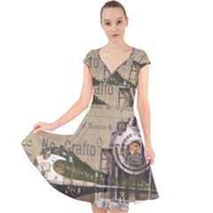 Train Vintage Tracks Travel Old Cap Sleeve Front Wrap Midi Dress by Nexatart