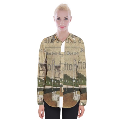 Train Vintage Tracks Travel Old Womens Long Sleeve Shirt by Nexatart