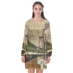 Train Vintage Tracks Travel Old Long Sleeve Chiffon Shift Dress  by Nexatart