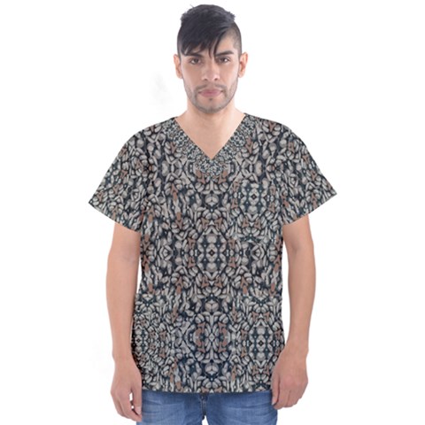 Ornate Pattern Mosaic Men s V-neck Scrub Top by dflcprints