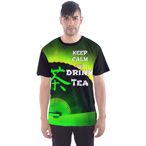 Keep Calm And Drink Tea - Green -  Men s Sports Mesh Tee by Tatami