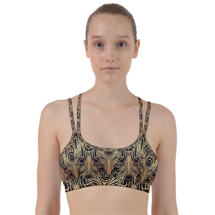 gold, black,peacock pattern,art nouveau,vintage,belle epoque,chic,elegant,peacock feather,beautiful Line Them Up Sports Bra