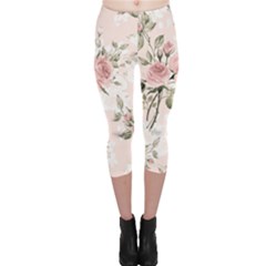 Pink Shabby Chic Floral Capri Leggings  by NouveauDesign