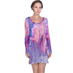 Marbled,ultraviolet,violet,purple,pink,blue,white,stone,marble,modern,trendy,beautiful Long Sleeve Nightdress by NouveauDesign