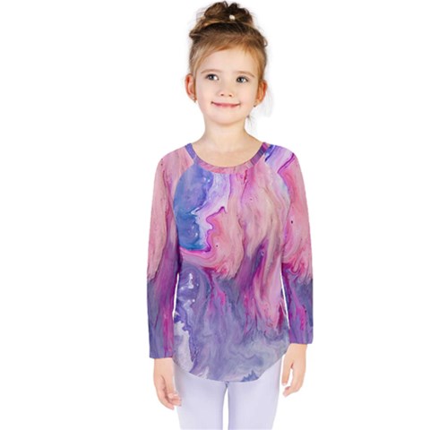 Marbled,ultraviolet,violet,purple,pink,blue,white,stone,marble,modern,trendy,beautiful Kids  Long Sleeve Tee by NouveauDesign