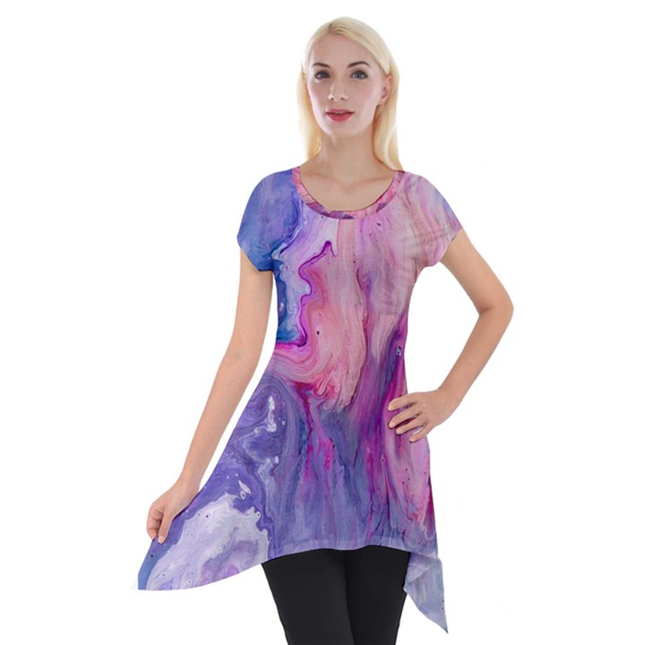 marbled,ultraviolet,violet,purple,pink,blue,white,stone,marble,modern,trendy,beautiful Short Sleeve Side Drop Tunic